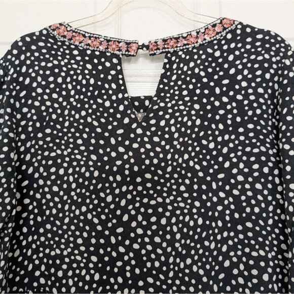 Savanna Jane Embroidered Floral Shirt Womens Size Small Black Polka Dot Boho - Picture 7 of 10